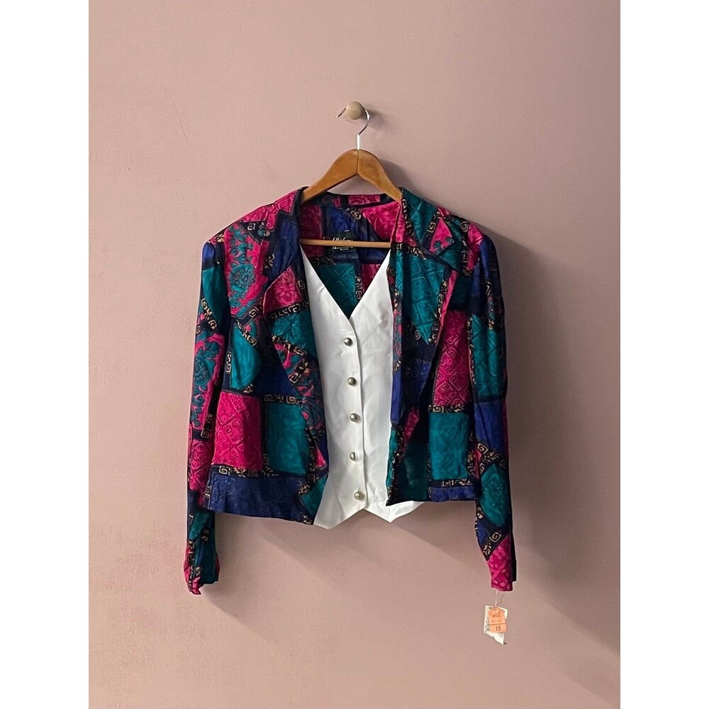 Vintage NWT Whirlaway Frocks Colorful Blazer w/ Attached White Vest Size 18